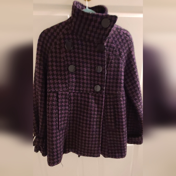 Steve Madden Purple and Black Checkered Coat Jacket Medium - Picture 4 of 6